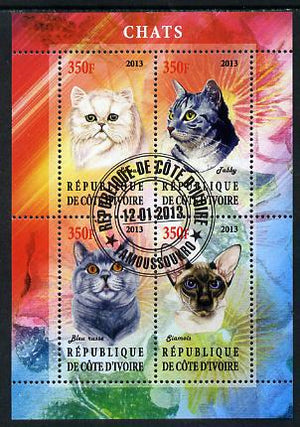 Ivory Coast 2013 Domestic Cats #1 perf sheetlet containing 4 values fine cto used