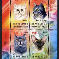 Ivory Coast 2013 Domestic Cats #1 perf sheetlet containing 4 values unmounted mint