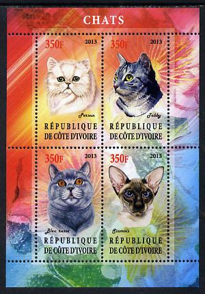 Ivory Coast 2013 Domestic Cats #1 perf sheetlet containing 4 values unmounted mint