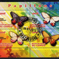 Congo 2013 Butterflies #1 perf sheetlet containing 4 values fine cto used