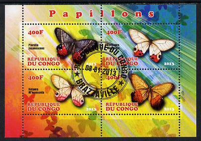 Congo 2013 Butterflies #1 perf sheetlet containing 4 values fine cto used