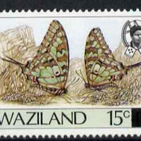 Swaziland 1990 Butterfly Provisional 15c on 45c (error) issued stamp was 15c on 30c (shown here for comparison and is not included) unmounted mint SG 580a