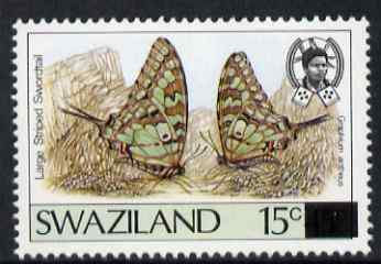 Swaziland 1990 Butterfly Provisional 15c on 45c (error) issued stamp was 15c on 30c (shown here for comparison and is not included) unmounted mint SG 580a