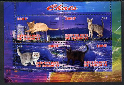 Djibouti 2013 Domestic Cats #3 perf sheetlet containing 4 values unmounted mint
