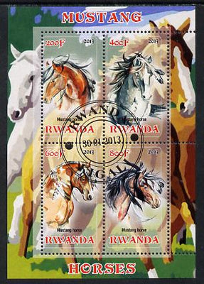 Rwanda 2013 Horses #1,perf sheetlet containing 4 values fine cto used