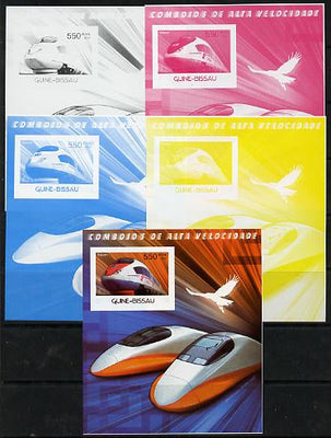 Guinea - Bissau 2012 High Speed Trains - Sapsan souvenir sheet - the set of 5 imperf progressive proofs comprising the 4 individual colours plus all 4-colour composite, unmounted mint