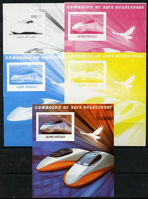 Guinea - Bissau 2012 High Speed Trains - Acela Express souvenir sheet - the set of 5 imperf progressive proofs comprising the 4 individual colours plus all 4-colour composite, unmounted mint