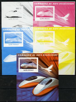 Guinea - Bissau 2012 High Speed Trains - Acela Express souvenir sheet - the set of 5 imperf progressive proofs comprising the 4 individual colours plus all 4-colour composite, unmounted mint