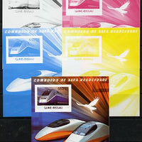 Guinea - Bissau 2012 High Speed Trains - TGV Duplex souvenir sheet - the set of 5 imperf progressive proofs comprising the 4 individual colours plus all 4-colour composite, unmounted mint