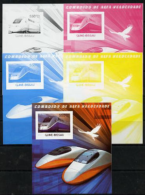 Guinea - Bissau 2012 High Speed Trains - TGV Duplex souvenir sheet - the set of 5 imperf progressive proofs comprising the 4 individual colours plus all 4-colour composite, unmounted mint