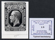 South Africa 1913-25 KG5 issue B&W photograph of original essay for newspaper wrapper denominated 1/2d approximately twice stamp-size. Official photograph from the original artwork held by the Government Printer in Pretoria with a……Details Below