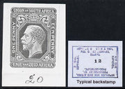 South Africa 1913-25 KG5 issue B&W photograph of original essay for newspaper wrapper denominated 1d approximately twice stamp-size. Official photograph from the original artwork held by the Government Printer in Pretoria with aut……Details Below