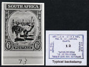 South Africa 1922 KG5 Pictorial issue B&W photograph of original essay for Ostrich denominated 6d approximately twice stamp-size. Official photograph from the original artwork held by the Government Printer in Pretoria with author……Details Below