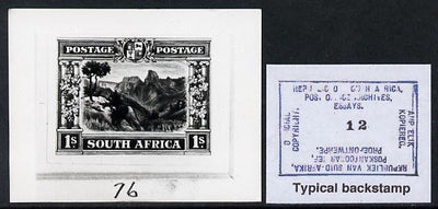 South Africa 1922 KG5 Pictorial issue B&W photograph of original essay for Dog's Head Mount denominated 1s approximately twice stamp-size. Official photograph from the original artwork held by the Government Printer in Pretoria wi……Details Below