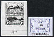 South Africa 1923 KG5 Pictorial issue B&W photograph of original essay denominated 1d (inscribed in English) approximately twice stamp-size. Official photograph from the original artwork held by the Government Printer in Pretoria ……Details Below