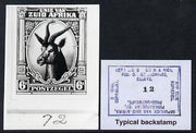 South Africa 1923 KG5 Pictorial issue B&W photograph of original Springbok essay denominated 6d (inscribed in Afrikaans) approximately twice stamp-size. Official photograph from the original artwork held by the Government Printer ……Details Below