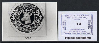 South Africa 1923 KG5 Registration issue B&W photograph of original Springbok essay denominated 4d approximately twice stamp-size. Official photograph from the original artwork held by the Government Printer in Pretoria with autho……Details Below