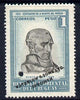 Uruguay 1952 Death Centenary of General Artigas 1p Bust of Artigas Printer's sample in grey & pale blue (issued stamp was olive & greenish-blue) overprinted Waterlow & Sons SPECIMEN with security punch hole without gum, as SG 1020