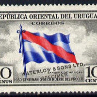 Uruguay 1952 Death Centenary of General Artigas 10c Flag Printer's sample with grey background (issued stamp was red-brown) overprinted Waterlow & Sons SPECIMEN with security punch hole without gum, as SG 1016