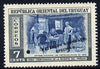 Uruguay 1952 Death Centenary of General Artigas 7c Artigas dictating instructions Printer's sample in blue & grey (issued stamp was black & olive) overprinted Waterlow & Sons SPECIMEN with security punch hole without gum, as SG 1014