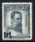 Uruguay 1941 40th Death Anniversary of Blanes (artist) 5c Printer's sample in blue-grey (issued stamp was carmine-rose) overprinted Waterlow & Sons SPECIMEN with security punch hole without gum, as SG 858