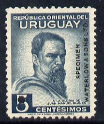 Uruguay 1941 40th Death Anniversary of Blanes (artist) 5c Printer's sample in blue-grey (issued stamp was carmine-rose) overprinted Waterlow & Sons SPECIMEN with security punch hole without gum, as SG 858