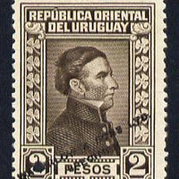 Uruguay 1929 Artigas 2p Printer's sample in brown (issued stamp was green or scarlet) overprinted Waterlow & Sons SPECIMEN with security punch hole without gum, as SG 596/7