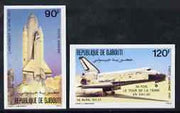 Djibouti 1981 Space shuttle set of 2 imperf from limited printing, as SG 824-25 unmounted mint