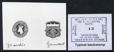 South Africa 1926-27 issue B&W photograph of original 1.5d embossed essays inscribed bi-lingually. Official photograph from the original artwork held by the Government Printer in Pretoria with authority handstamp on the back, one of only 30 produced.