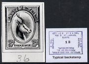 South Africa 1926-27 issue B&W photograph of original 2d Springbok essay inscribed in English, approximately twice stamp-size. Official photograph from the original artwork held by the Government Printer in Pretoria with authority……Details Below