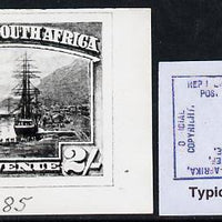South Africa 1926-27 issue B&W photograph of original 2s Pictorial essay inscribed in English, approximately twice stamp-size. Official photograph from the original artwork held by the Government Printer in Pretoria with authority……Details Below