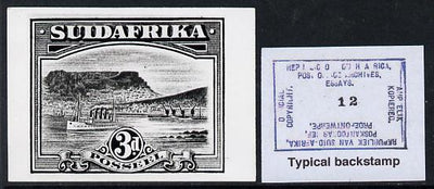 South Africa 1926-27 issue B&W photograph of original 3d essay inscribed in Afrikaans, approximately twice stamp-size. Official photograph from the original artwork held by the Government Printer in Pretoria with authority handsta……Details Below