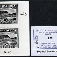 South Africa 1926-27 issue B&W photograph of original 3d essays inscribed in English & Afrikaans. Official photograph from the original artwork held by the Government Printer in Pretoria with authority handstamp on the back, one of only 30 produced.