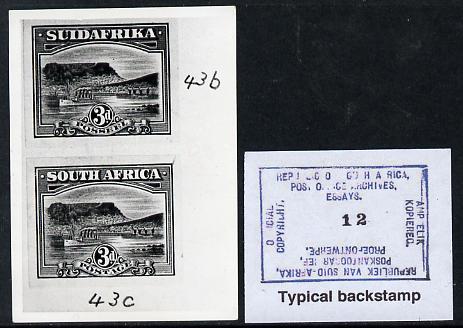 South Africa 1926-27 issue B&W photograph of original 3d essays inscribed in English & Afrikaans. Official photograph from the original artwork held by the Government Printer in Pretoria with authority handstamp on the back, one of only 30 produced.