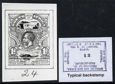 South Africa 1926-27 issue B&W photograph of original 1d Victoria Falls essay inscribed in English, approximately twice stamp-size. Official photograph from the original artwork held by the Government Printer in Pretoria with auth……Details Below