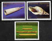 French Polynesia 1987 Musical Instruments imperf set of 3 from limited printing unmounted mint, as SG 511-13*
