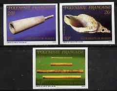 French Polynesia 1987 Musical Instruments imperf set of 3 from limited printing unmounted mint, as SG 511-13*