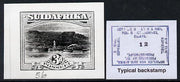 South Africa 1926-27 issue B&W photograph of original 3d Pictorial essay inscribed in Afrikaans, approximately twice stamp-size. Official photograph from the original artwork held by the Government Printer in Pretoria with authori……Details Below