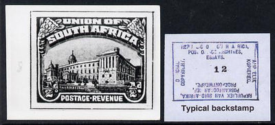 South Africa 1926-27 issue B&W photograph of original 1/2d Pictorial essay inscribed in English, approximately twice stamp-size. Official photograph from the original artwork held by the Government Printer in Pretoria with authori……Details Below