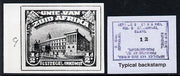 South Africa 1926-27 issue B&W photograph of original 1/2d Pictorial essay inscribed in Afrikaans, approximately twice stamp-size. Official photograph from the original artwork held by the Government Printer in Pretoria with autho……Details Below