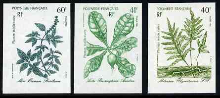 French Polynesia 1986 Medicinal Plants #1 imperf set of 3 from limited printing unmounted mint, as SG 492-94*