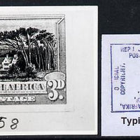 South Africa 1926-27 issue B&W photograph of original 3d Groot Schour essay inscribed in English, approximately twice stamp-size. Official photograph from the original artwork held by the Government Printer in Pretoria with author……Details Below