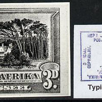 South Africa 1926-27 issue B&W photograph of original 3d Groot Schour essay inscribed in Afrikaans, approximately twice stamp-size. Official photograph from the original artwork held by the Government Printer in Pretoria with auth……Details Below