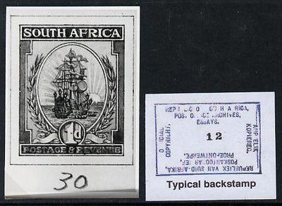 South Africa 1926-27 issue B&W photograph of original 1d Dromedaris essay inscribed in English, approximately twice stamp-size. Official photograph from the original artwork held by the Government Printer in Pretoria with authorit……Details Below