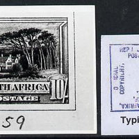 South Africa 1926-27 issue B&W photograph of original 10s Groot Schour essay (similar to issued 3d) inscribed in English, approximately twice stamp-size. Official photograph from the original artwork held by the Government Printer……Details Below