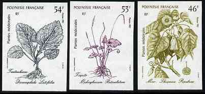 French Polynesia 1987 Medicinal Plants #2 imperf set of 3 from limited printing, unmounted mint as SG 514-16*