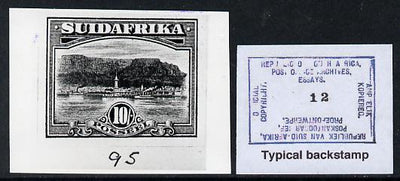 South Africa 1926-27 issue B&W photograph of original 10s pictorial essay inscribed in Afrikaans, approximately twice stamp-size. Official photograph from the original artwork held by the Government Printer in Pretoria with author……Details Below