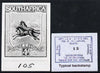 South Africa 1926-27 issue B&W photograph of original 4d Wildebeest essay inscribed in English, approximately twice stamp-size slightly different to issued stamp which is included. Official photograph from the original artwork hel……Details Below