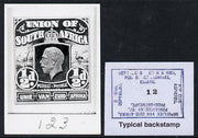 South Africa 1926-27 issue B&W photograph of original 1/2d Pictorial essay approximately twice stamp-size, probably designed by Mr Mackay. Official photograph from the original artwork held by the Government Printer in Pretoria wi……Details Below