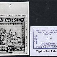 South Africa 1926-27 issue Public Works Dept B&W photograph of original 2.5d Pictorial essay inscribed in Afrikaans, approximately twice stamp-size. Official photograph from the original artwork held by the Government Printer in P……Details Below